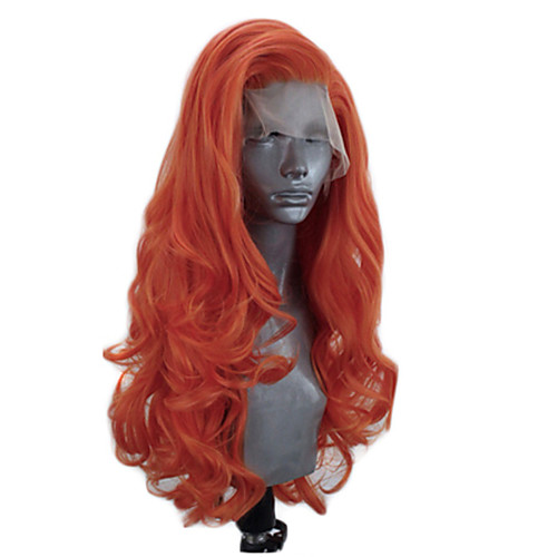 

Synthetic Lace Front Wig Wavy Side Part Lace Front Wig Long Orange Synthetic Hair 18-26 inch Women's Adjustable Heat Resistant Party Dark Brown