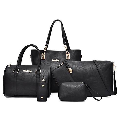 

Women's Zipper PU Bag Set Solid Color 6 Pieces Purse Set Black / Brown / Blushing Pink