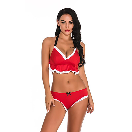 

Santa Suit Dress Cosplay Costume Christmas Dress Adults' Women's Cosplay Vacation Dress Christmas Christmas Festival Christmas Halloween Carnival Festival / Holiday Lace Polyster Red Women's Easy