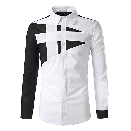 

Men's Shirt non-printing Color Block Patchwork Long Sleeve Casual Tops Basic Casual White Black Gray