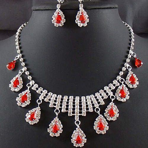 

Women's Drop Earrings Choker Necklace Pendant Necklace Classic Pear Stylish Unique Design Silver Plated Earrings Jewelry Red For Wedding Party Holiday 1 set / Bridal Jewelry Sets