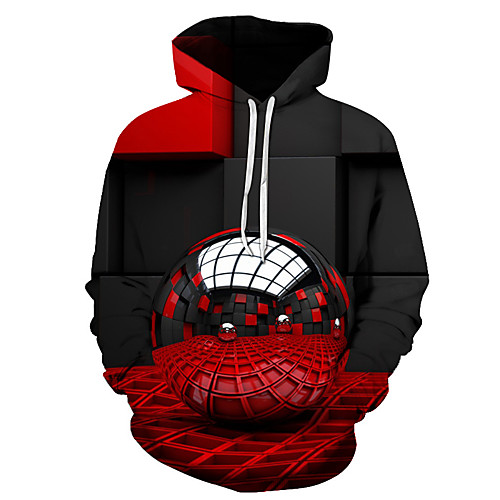 

Men's Plus Size Hoodie Print Geometric 3D Hooded Daily Weekend Casual Streetwear Hoodies Sweatshirts Red