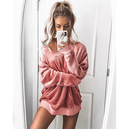 

Women's Pullover Sweatshirt Solid Color Plain Daily Basic Hoodies Sweatshirts Blushing Pink Khaki Gray