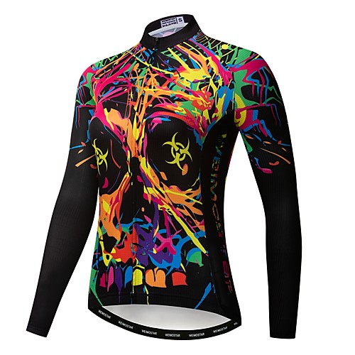 

21Grams Sugar Skull Women's Long Sleeve Cycling Jersey - Rough Black Bike Jersey Top UV Resistant Breathable Quick Dry Sports Winter Elastane Terylene Polyester Taffeta Mountain Bike MTB Road Bike