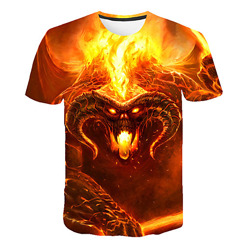 

Men's 3D Graphic Print T-shirt Street chic Exaggerated Club Beach Round Neck Orange / Short Sleeve / Animal / Skull