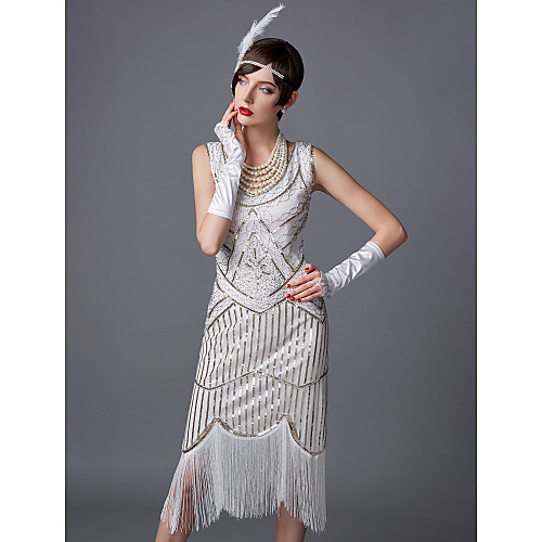 

The Great Gatsby Charleston Roaring 20s 1920s The Great Gatsby Roaring Twenties Vacation Dress Flapper Dress Women's Sequins Costume Golden / White / Black Vintage Cosplay Party Homecoming Prom