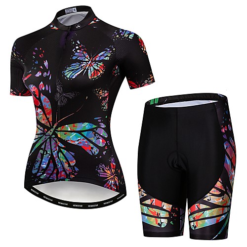 

21Grams Butterfly Women's Short Sleeve Cycling Jersey with Shorts - Black Bike Clothing Suit Breathable Moisture Wicking Quick Dry Sports Elastane Terylene Mountain Bike MTB Road Bike Cycling