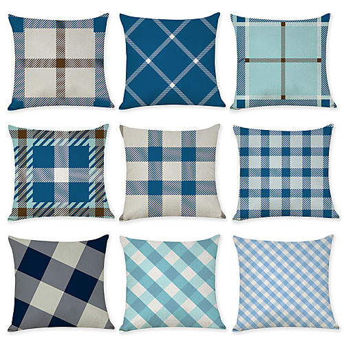 

Set of 9 Linen Pillow Cover, Geometric Pattern Geometic European Fashion Throw Pillow