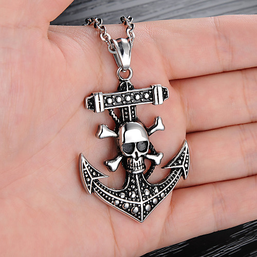 

Men's Pendant Necklace Engraved Skull Precious Anchor Gothic Modern Punk Trendy Titanium Steel Silver 55 cm Necklace Jewelry 1pc For Street Gift School Club Promise