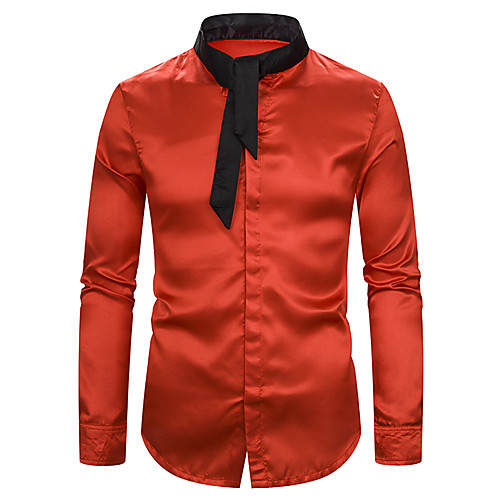 

Men's Shirt Solid Colored Color Block Patchwork Long Sleeve Casual Tops Basic White Red