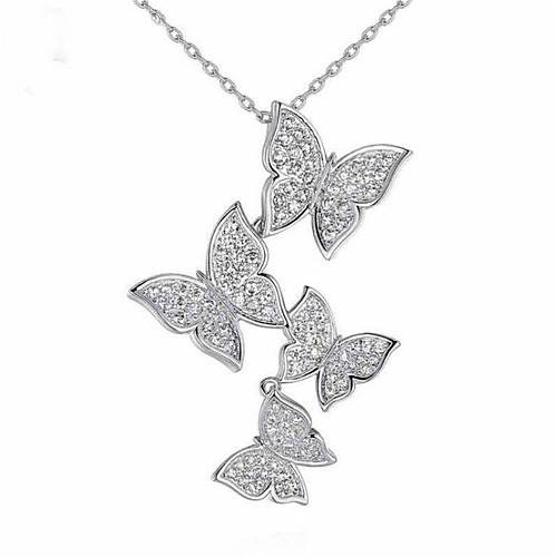 

Women's Clear Cubic Zirconia Pendant Necklace Geometrical Butterfly Elegant Gold Plated S925 Sterling Silver Gold Silver 405 cm Necklace Jewelry 1pc For Daily Work