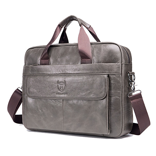 

Men's Bags PU Leather Cowhide Shoulder Messenger Bag Laptop Bag Briefcase Belt Zipper Solid Color Office & Career Handbags Black Gray