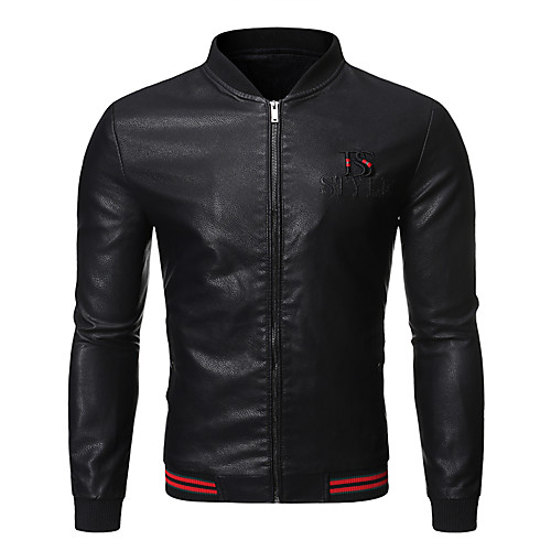 

Men's Daily Spring & Fall / Fall & Winter EU / US Size Regular Leather Jacket, Solid Colored Stand Long Sleeve Faux Leather Black / Dark Gray / Yellow / Slim