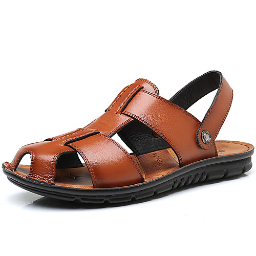 

Men's Summer Casual Daily Outdoor Sandals Cowhide Non-slipping Wear Proof Black / Brown