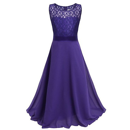 

A-Line Floor Length Party / Wedding Flower Girl Dresses - Chiffon / Lace Sleeveless Jewel Neck with Sash / Ribbon