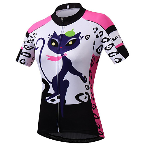 

21Grams Cat Cartoon Women's Short Sleeve Cycling Jersey - Purple Yellow Red Bike Jersey Top Breathable Quick Dry Moisture Wicking Sports Terylene Mountain Bike MTB Clothing Apparel / Micro-elastic