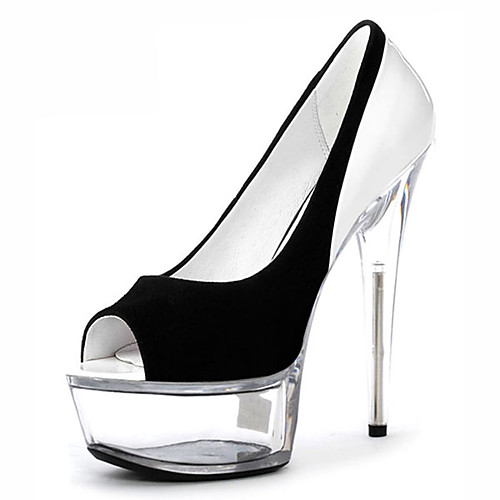 

Women's Heels Plus Size Cone Heel Peep Toe Minimalism Party & Evening Microfiber PU Crystal Color Block Solid Colored Summer Black / White Clear White