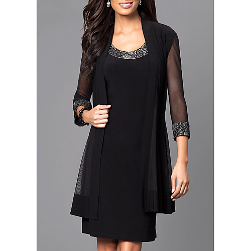 

Women's Shift Dress - 3/4 Length Sleeve Solid Colored Wrap Elegant Cocktail Party Going out Black M L XL XXL XXXL