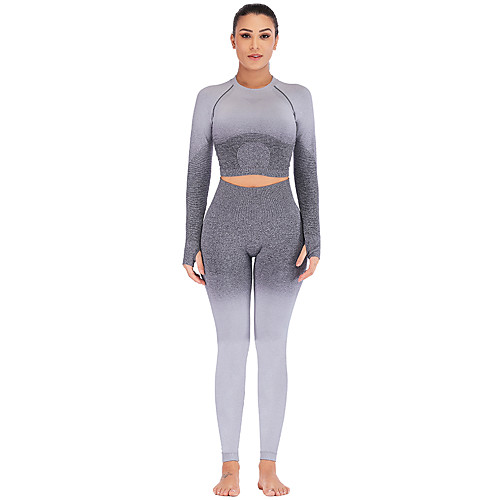 

Women's 2pcs Yoga Suit Winter Black Fuchsia Grey Elastane Fitness Gym Workout Running High Waist Leggings Bra Top Clothing Suit Sport Activewear Butt Lift Breathable Quick Dry Moisture Wicking