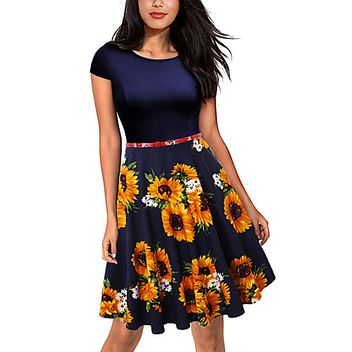 

Audrey Hepburn Dresses Retro Vintage 1950s Vacation Dress Dress Rockabilly Prom Dress Women's Spandex Costume Black & White / Yellow / Black / BlueYellow Vintage Cosplay Short Sleeve