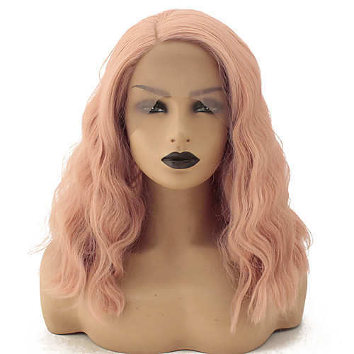 

Synthetic Lace Front Wig Wavy Lily Bob Side Part Lace Front Wig Pink Short Rose Gold Synthetic Hair 12-16 inch Women's Heat Resistant Classic Women Pink / Glueless