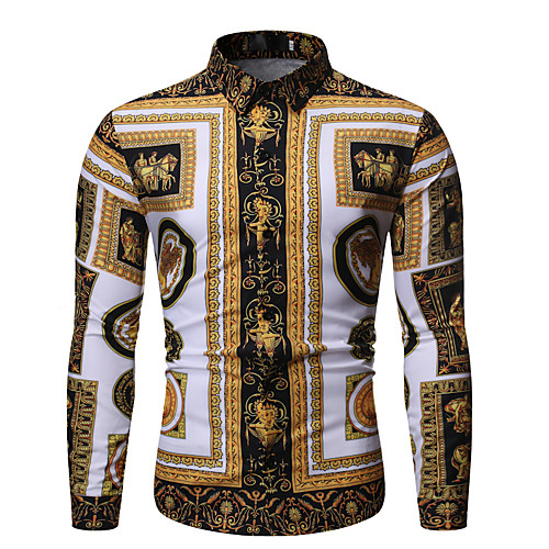 

Men's Floral Color Block Print Shirt Basic Elegant Daily Gold / Long Sleeve