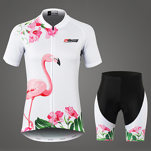 

21Grams Women's Short Sleeve Cycling Jersey with Shorts White Flamingo Floral Botanical Bike Clothing Suit Mountain Bike MTB Road Bike Cycling Breathable 3D Pad Moisture Wicking Sports 100% Polyester