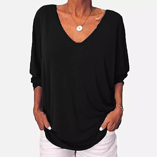 

Women's Going out Blouse Solid Colored Long Sleeve Backless V Neck Tops Basic Basic Top White Black Blue