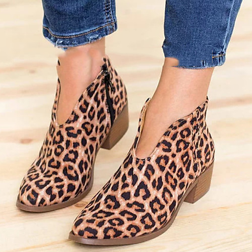 

Women's Boots Low Heel Pointed Toe PU(Polyurethane) Winter Black / Light Grey / Leopard