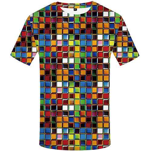 

Men's Plus Size Polka Dot Geometric Black & White Pleated Print T-shirt Street chic Weekend Round Neck Rainbow / Short Sleeve