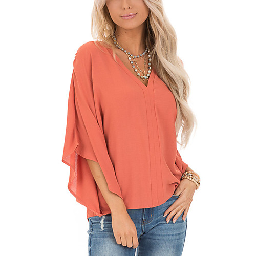 

Women's Solid Colored Loose T-shirt Daily V Neck Black / Yellow / Blushing Pink / Navy Blue / Light Blue
