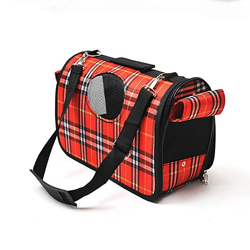 

Dog Cat Pets Shoulder Messenger Bag Portable Pet Oxford Cloth Plaid / Check Red