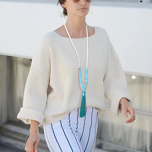 

Women's Multicolor Long Necklace Pearl Necklace Tassel Bohemian Ethnic Fashion Cute Pearl Stone Black Rose Red Light Brown Dark Green Light Green 88 cm Necklace Jewelry 1pc For Graduation