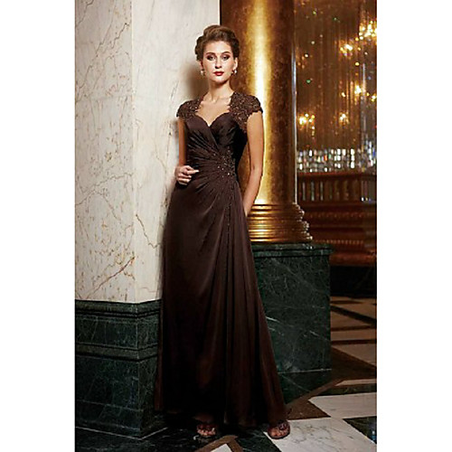 

Sheath / Column Mother of the Bride Dress Elegant & Luxurious Sweetheart Neckline Floor Length Lace Satin Short Sleeve with Appliques Ruching 2021