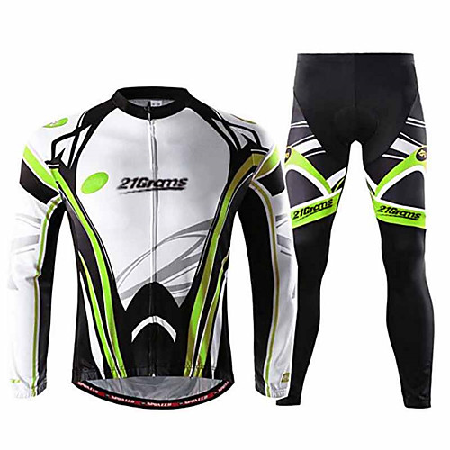 

21Grams Men's Long Sleeve Cycling Jersey with Tights Winter Spandex Green Bike Clothing Suit UV Resistant Breathable Quick Dry Anatomic Design Moisture Wicking Sports Graphic Mountain Bike MTB Road