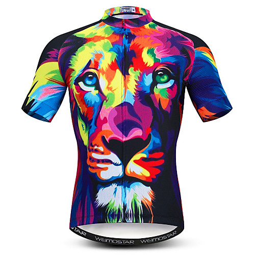 

21Grams 3D Animal Lion Men's Short Sleeve Cycling Jersey - Dark Navy Bike Jersey Top Breathable Quick Dry Moisture Wicking Sports Elastane Polyester Mountain Bike MTB Road Bike Cycling Clothing