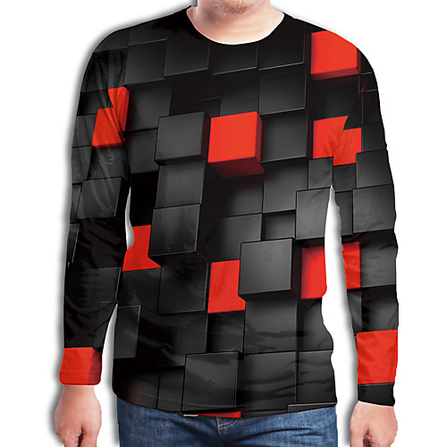 

Men's Plus Size Geometric 3D Print T-shirt Street chic Exaggerated Daily Going out Round Neck Red / Spring / Fall / Long Sleeve