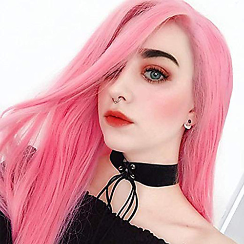 

Synthetic Lace Front Wig Straight Middle Part Lace Front Wig Pink Long Pink Synthetic Hair 18-26 inch Women's Adjustable Heat Resistant Party Pink