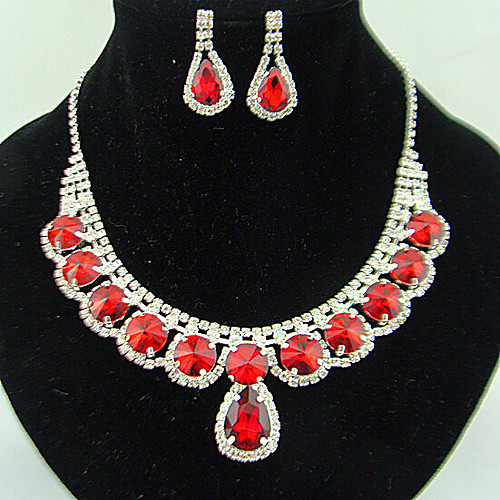 

Women's Drop Earrings Pendant Necklace Bridal Jewelry Sets Classic Pear Stylish Unique Design Silver Plated Earrings Jewelry Red For Wedding Party Holiday 1 set