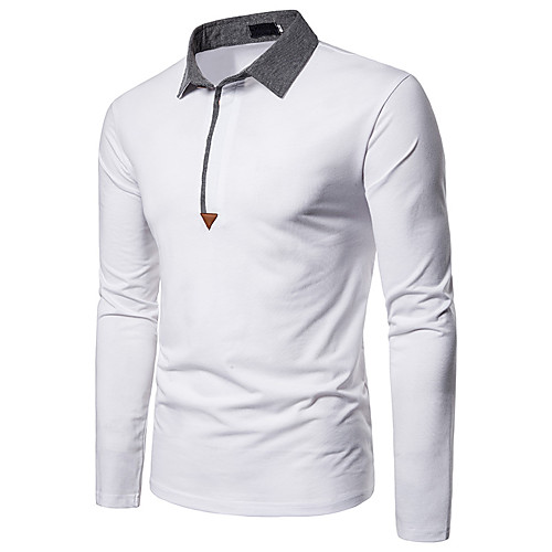 

Men's Solid Colored Patchwork Polo Basic Street chic Daily Shirt Collar White / Red / Navy Blue / Long Sleeve