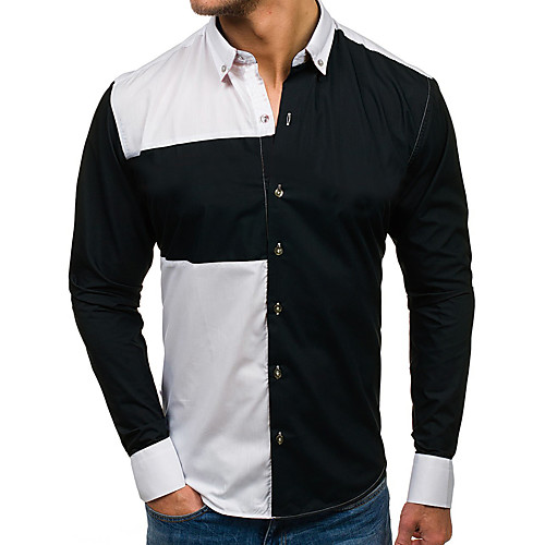 

Men's Shirt Color Block Long Sleeve Daily Tops Basic Black Red Navy Blue