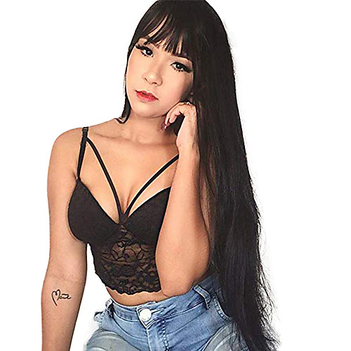 

Synthetic Lace Front Wig Straight Neat Bang Lace Front Wig Long Black#1B Synthetic Hair 18-30 inch Women's Adjustable Heat Resistant Party Black