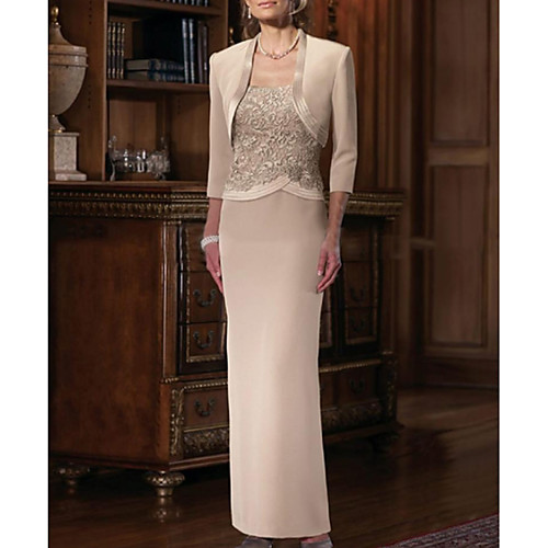 

Sheath / Column Mother of the Bride Dress Plus Size Elegant Straight Neckline Floor Length Chiffon Satin Sleeveless with Sash / Ribbon Appliques 2021