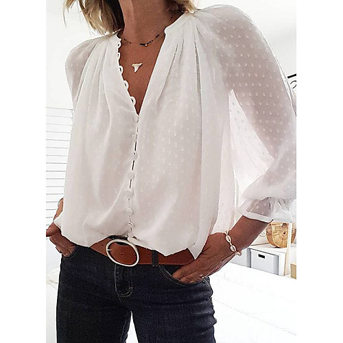 

Women's Solid Colored Blouse Street chic Daily Wear V Neck White