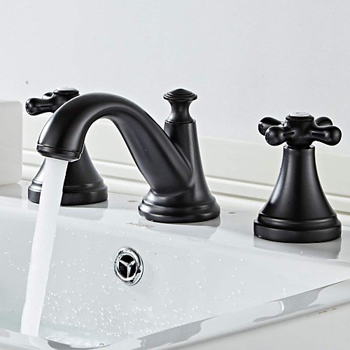 

Bathroom Sink Faucet - Widespread Chrome / Black Widespread Two Handles Three HolesBath Taps