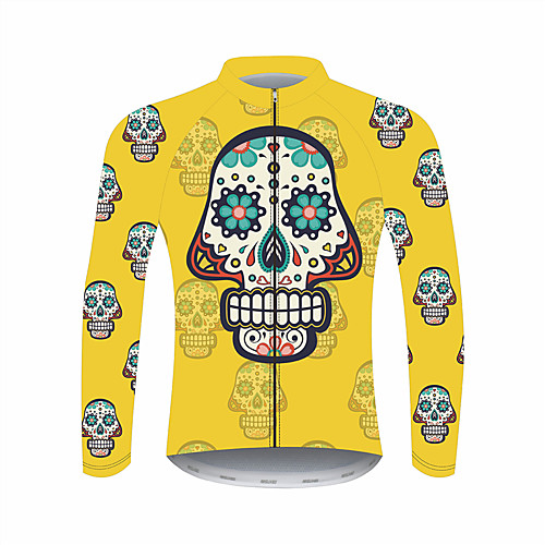 

21Grams Sugar Skull Men's Long Sleeve Cycling Jersey - Yellow Bike Jersey Top UV Resistant Breathable Quick Dry Sports Winter 100% Polyester Mountain Bike MTB Road Bike Cycling Clothing Apparel