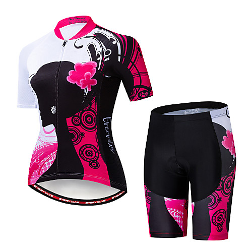 

EVERVOLVE Floral Botanical Women's Short Sleeve Cycling Jersey with Shorts - Pink / Black Bike Clothing Suit Breathable Moisture Wicking Quick Dry Sports Cotton Polyster Lycra Mountain Bike MTB Road