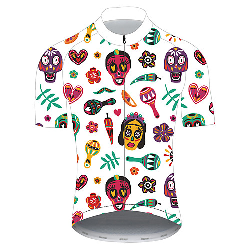 

21Grams Sugar Skull Men's Short Sleeve Cycling Jersey - White Bike Jersey Top Breathable Quick Dry Reflective Strips Sports Nylon Polyster Mountain Bike MTB Road Bike Cycling Clothing Apparel