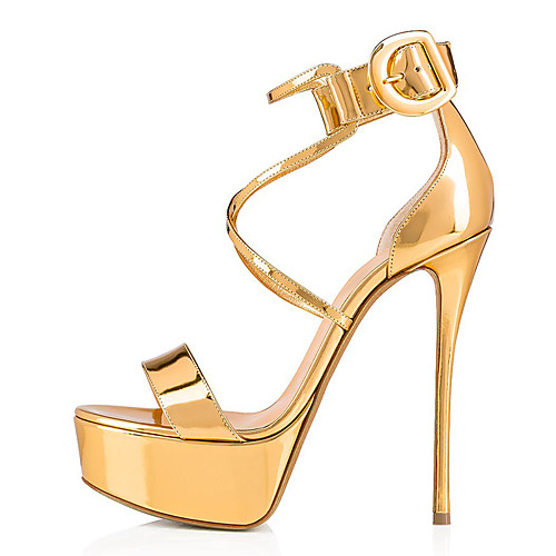 

Women's Sandals Black Sandals Summer Stiletto Heel Open Toe Sweet British Daily Party & Evening Solid Colored Faux Leather Nude / Black / Gold
