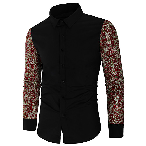 

Men's Graphic Patchwork Print Shirt Basic Boho Party Daily Holiday Classic Collar Wine / White / Black / Blue / Red / Navy Blue / Long Sleeve / Club
